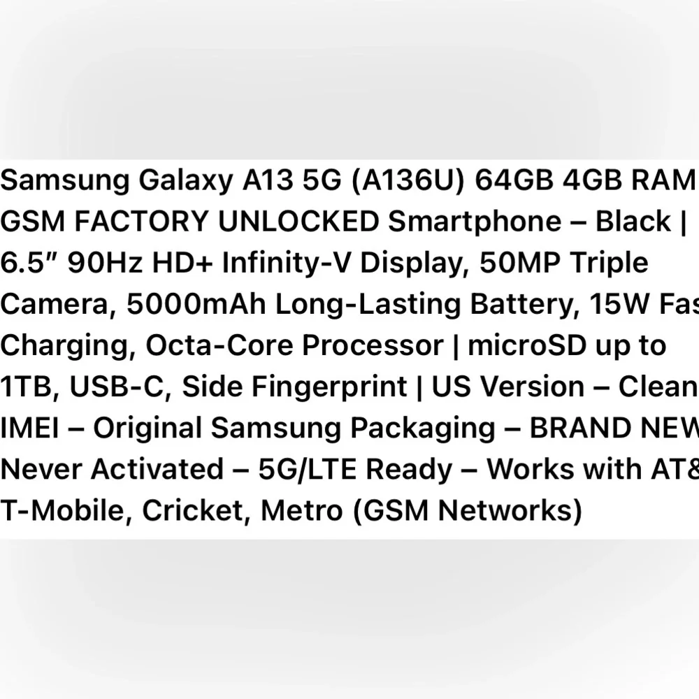 Samsung Galaxy A13 5G Black Smartphone